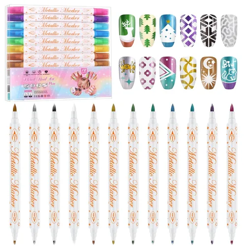 Miniatura 22 de 1 unidad de lápices blancos para arte de uñas, Kalolary 0.5mm marcadores de arte de uñas, punto de grafiti, lápiz de puntos, pincel de dibujo