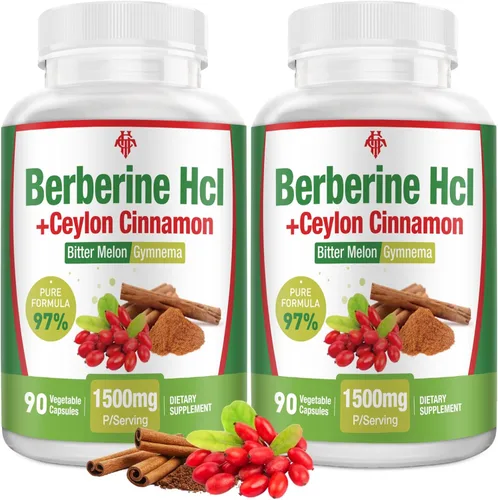 Suplemento de berberina de 1500 mg – Berberina HCl de primera calidad 97% pureza Berberina más canela de Ceilán pura, berberina de alta potencia