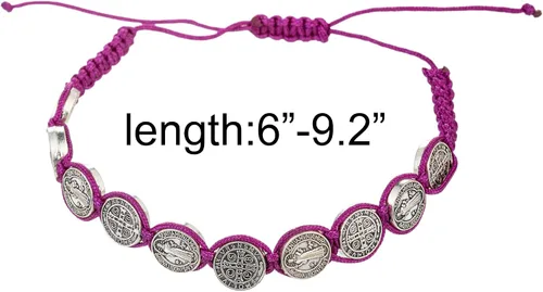 Miniatura 2 de Pulsera hecha a mano de San Benito Virgen María con dije de cruz para mujeres hombres niños y niñas cuerda roja y negra regalos católicos trenzados