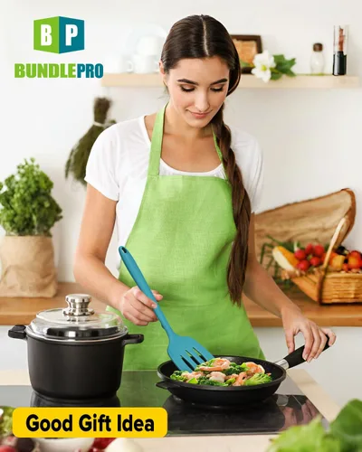 Miniatura 7 de Paquete de 2 volteadores de espátula de silicona, juego de espátulas de cocina ranuradas antiadherentes, utensilios de cocina resistentes al calor