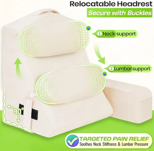 Miniatura 4 de Almohada de lectura para adultos, almohada de espalda para sentarse en la cama, almohada de respaldo para sentarse en la cama, brazos desmontables