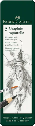 Miniatura 2 de Faber-Castell 5 lápices de acuarela de grafito solubles en agua de calidad en lata, incluyendo HB, 2B, 4B, 6B y 8B, gris