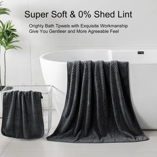 Miniatura 4 de Ferdilan - Juego de 4 toallas de baño grandes de 35 x 70 pulgadas, 600 GSM, ultra suaves y absorbentes, para silla de baño, color negro, toallas