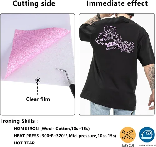 Miniatura 6 de RENLITONG Rollos de vinilo de transferencia de calor púrpura con purpurina, vinilo HTV de 12 pulgadas x 8 pies para camisas, vinilo para planchar