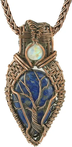 Miniatura 2 de Impresionante collar con colgante de árbol de la vida de cobre con piedras preciosas hechas a mano y cadena de 20 pulgadas, perfecto
