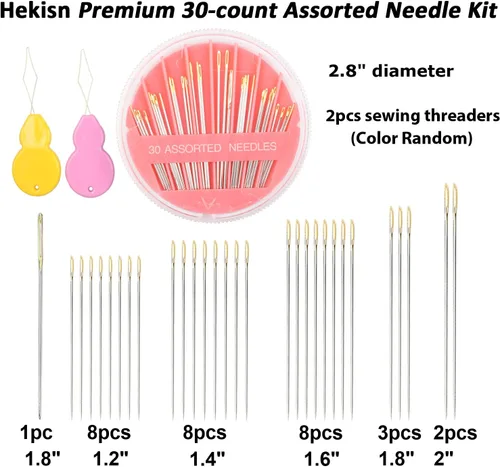 Miniatura 3 de Hekisn 30 agujas de coser a mano de alta calidad, 6 tamaños, 30 unidades, agujas de coser surtidas, agujas de coser para reparación de costura a