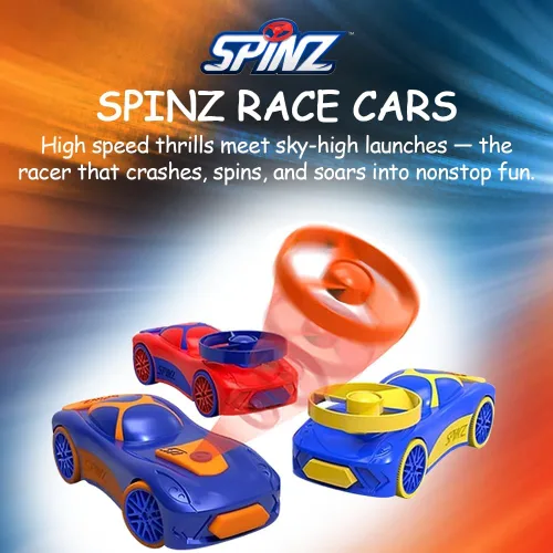Miniatura 3 de Spinz Coche de carreras con lanzador de discos voladores, juguete de corredor de parachoques trasero, regalo para niños, niñas, naranja y azul, a