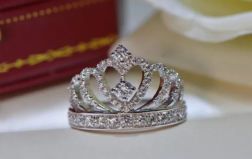 Miniatura 3 de Tenfit, anillo corona de plata 925, con CZ incrustado de moda, bisutería de compromiso, anillo de boda, para mujer