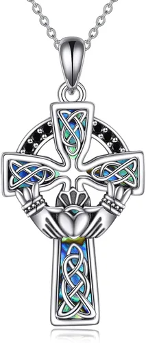 YFN Collar de cruz de plata de ley 925 con nudo celta cruz infinito corazón amor colgante collar de 18 pulgadas