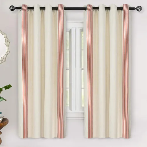 Miniatura 54 de DriftAway Chris Linen - Cortinas opacas con capa térmica y reductora de sonido, 63 pulgadas de largo para dormitorio, cortinas estampadas a rayas