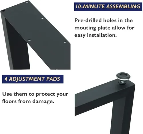Miniatura 5 de Juego de 4 patas de metal para mesa de comedor de 28 pulgadas, patas de escritorio con marco en X de acero resistente con patas ajustables