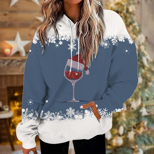 Miniatura 3 de ZJHANHGKK Christmas T Shirts for Women Santa Hat Graphic Xmas Color Block Long Sleeve Tops Loose Fit Pullover Hoodies