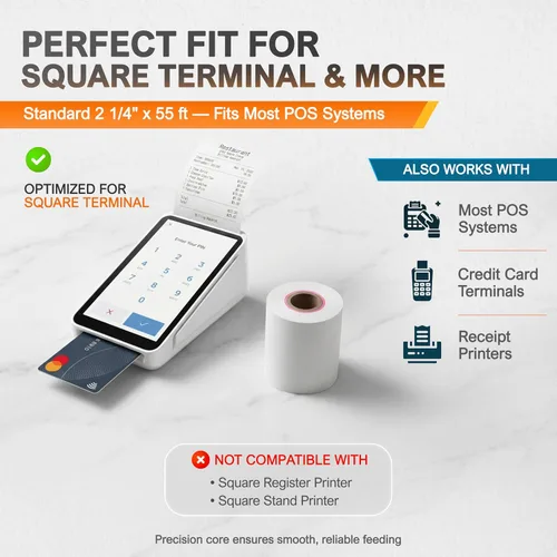 Miniatura 4 de Rollo de papel de recibo para máquina de tarjeta de crédito Square Terminal (10 rollos)