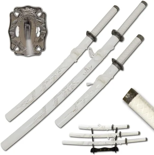 Miniatura 8 de Snake Eye Tactical Juego de katana samurái de 3 piezas con diseño de dragón de dos tonos
