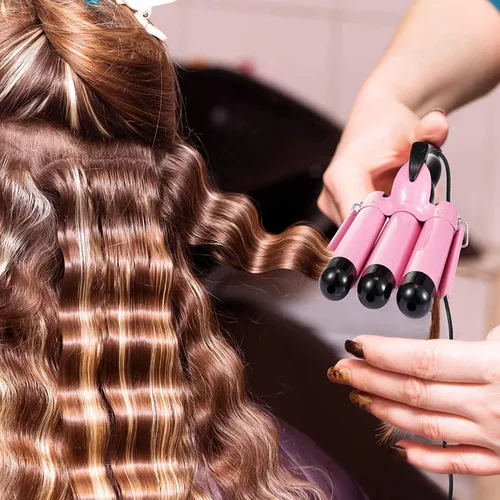 Miniatura 8 de Varita rizadora de 3 barriles de doble voltaje para rizar el cabello, rizadora de triple barril, 0.984 in, turmalina de cerámica