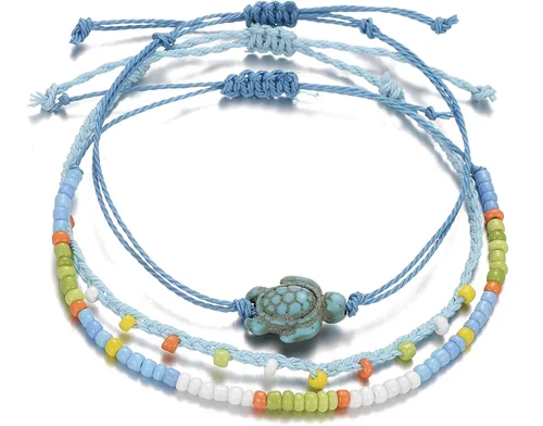 Miniatura 5 de Softones Tobilleras de cuerda boho para mujer, impermeables, ajustables, trenzadas, para mujer, tortuga, onda, cuentas, infinito, estrella de mar