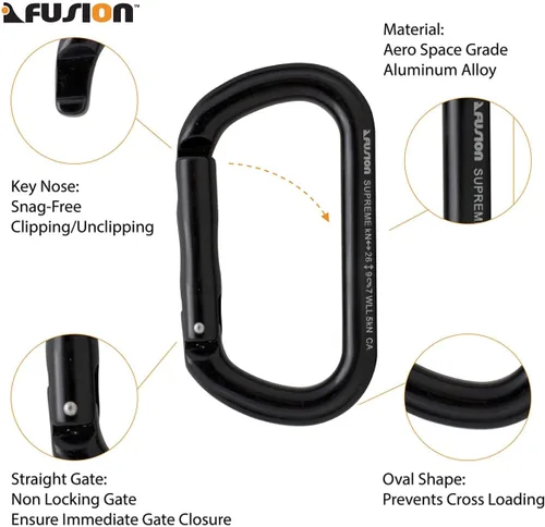 Miniatura 3 de Fusion Climb /ACE Supreme II Mosquetón ovalado de aluminio, negro (FP-9318-3-STK-BLK)