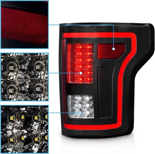 Miniatura 4 de AmeriLite - Par de luces traseras de tubo LED rojo completo con lentes suaves y señal secuencial ahumada para Ford F150 Pickup 2015-2017 - Lado