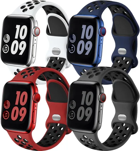 Adorve 4 Pack Sport Bands Compatible with Apple Watch Bands for Men Women 49mm 46mm 45mm 44mm 42mm 41mm 40mm 38mm,Breathable Soft Silicone Strap for