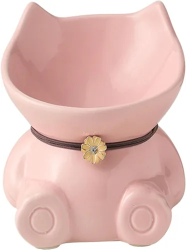 Miniatura 9 de Disoza Cuencos elevados de cerámica para gatos de interior de 5.8 pulgadas, lindos cuencos elevados de comida verdes inclinados de 15°, aptos