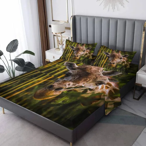 Miniatura 9 de Juego de sábanas de jirafa tamaño individual, sábanas de animales, microfibra suave, bolsillo profundo, sábanas y fundas de almohada estampadas sin