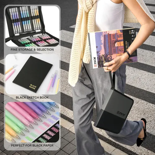 Miniatura 6 de ZSCM - 24 colores de bolígrafos de gel acrílico 3D y cuaderno de bocetos de papel negro para dibujo, bolígrafo de tinta acrílica de punta fina de 24