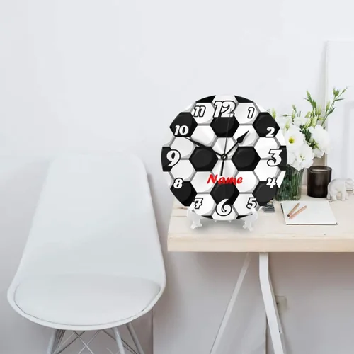 Miniatura 4 de Reloj de pared personalizado con textura de fútbol para habitación de niños, reloj de pared personalizado con nombre de niño, regalo de cumpleaños