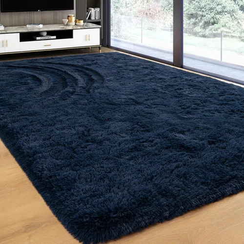 Miniatura 2 de Softlife Alfombra de Área para Dormitorio, Alfombras Peludas de Felpa Azul Marino Esponjosas para Sala de Estar para Niñas, Alfombra Suave y Difusa