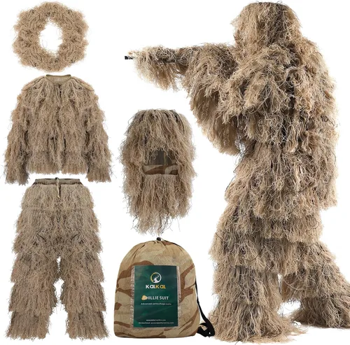 Kalkal Traje Ghillie, Ropa de Camuflaje para Caza para Hombres, Doble Costura, Traje Gilly para Adultos para Caza en la Selva y Halloween