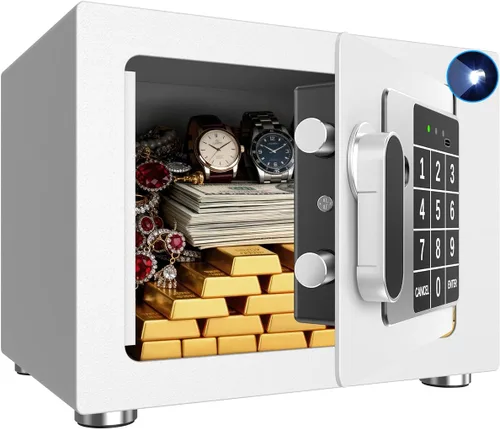 Miniatura 10 de Caja fuerte pequeña para el hogar, 6.7 pulgadas de profundidad x 9 pulgadas de ancho x 6.7 pulgadas de alto, caja de seguridad electrónica con Negro