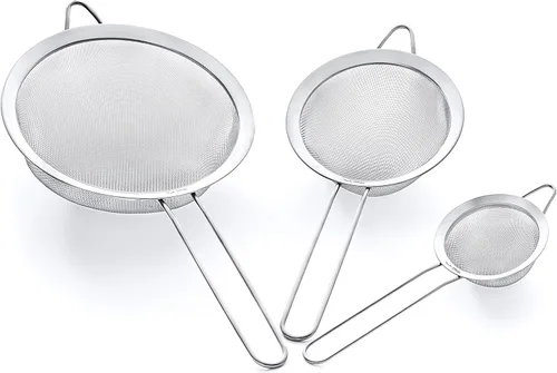 Miniatura 2 de Juego de coladores de malla fina - Acero inoxidable 304 premium (18/8) - Coladores de cocina resistentes de 8, 5.5 y 3.3 pulgadas (plateado)