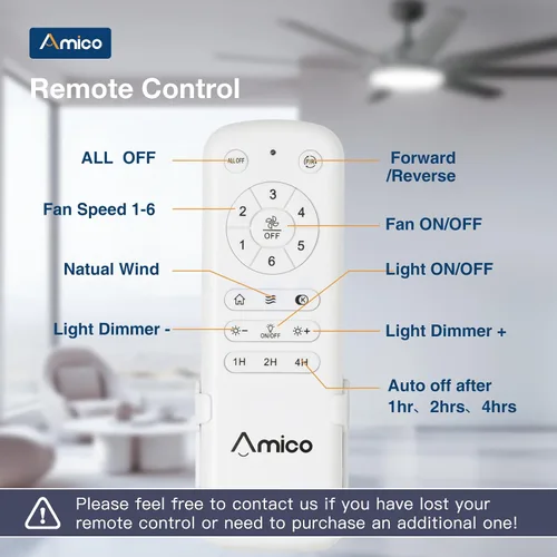 Miniatura 9 de Amico Ventiladores de techo de 64 pulgadas con luces, ventilador de techo grande con luz y control remoto, regulable, motor de CC silencioso
