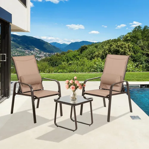 Miniatura 3 de Tangkula Juego de bistró para exteriores, 3 sillas reclinables apilables para patio con respaldo ajustable y plegable, reposacabezas extraíbles
