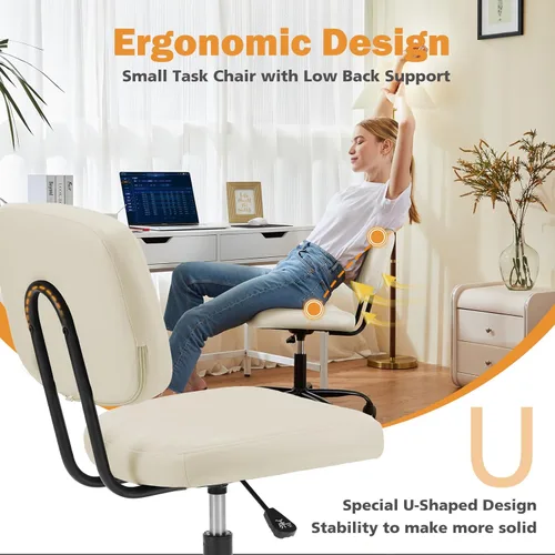 Miniatura 4 de Sweetcrispy Silla de Escritorio de Oficina Pequeña - Sin Brazos de Piel PU con Cómodo Soporte Lumbar, Altura Ajustable Giratoria con Ruedas