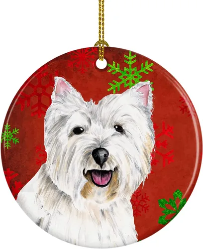Miniatura 15 de Caroline's Treasures Bulldog English - Copos de nieve rojos y verdes, adorno de cerámica de Navidad, decoración colgante para el hogar, Navidad