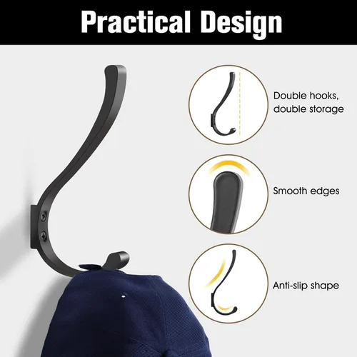 Miniatura 3 de Dntorx Paquete de 4 ganchos de pared, ganchos negros grandes de 5.6 pulgadas, ganchos negros de montaje en pared, ganchos de metal para toallas