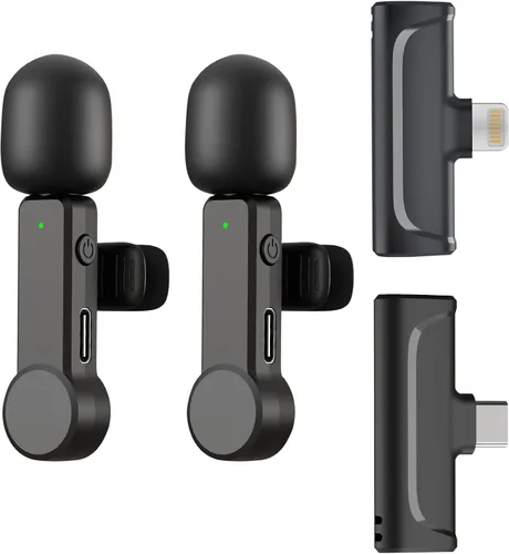 Miniatura 8 de NPTCL Paquete de 2 micrófonos Lavalier USB C inalámbrico Lav Mic para teléfono Android Cancelación de ruido Mini micrófono de solapa tipo C