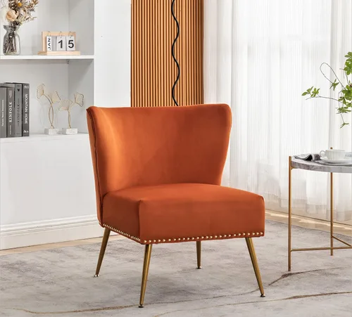 Miniatura 15 de Container Furniture Direct Thia Silla decorativa de terciopelo sin brazos para sala de estar, elegante asiento con ribete de cabeza de clavo, patas