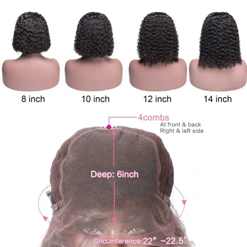 Miniatura 5 de Pelucas de cabello humano rizado rizado de 13 x 4 pulgadas con encaje frontal de oreja a oreja para mujeres, 1B, 8 pulgadas, corto, sin pegamento
