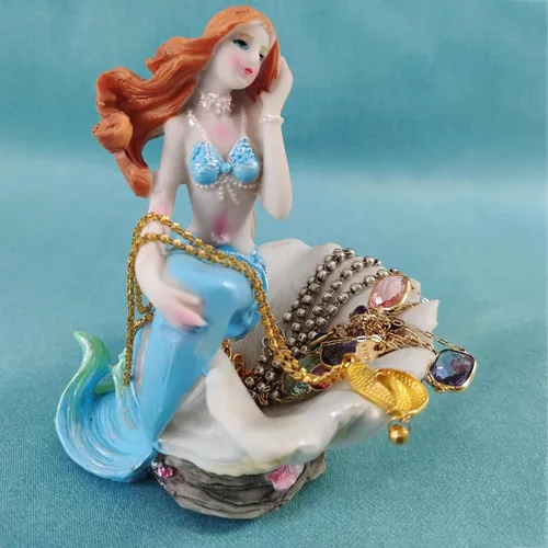 Miniatura 4 de Figuritas de sirena, adorno de acuario, resina, estilo mediterráneo, sirena, princesa, manualidades, estatua, organizador de almacenamiento de Azul