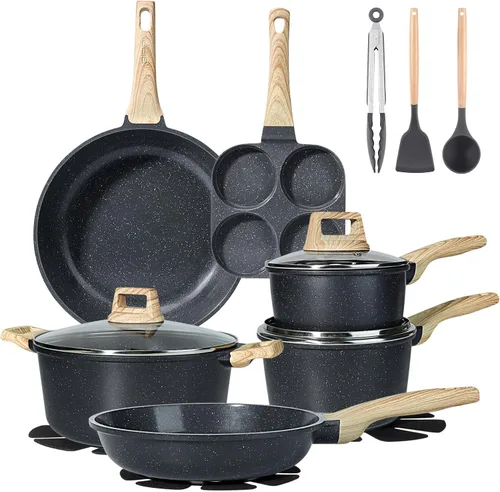Miniatura 9 de GiPP Juego de ollas y sartenes antiadherentes de granito blanco, utensilios de cocina de inducción antiadherentes, juego de sartenes de cocina
