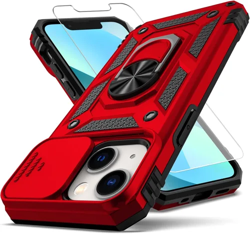 Funda para iPhone 12 Mini, con protector de pantalla HD para cámara deslizante, [protección de cámara] [soporte giratorio magnético] funda Rojo