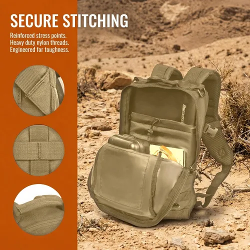 Miniatura 2 de Mochila táctica pequeña militar de 12 litros, mochila Molle, mochila militar para exteriores, senderismo, campamento, viajes (bronceado)