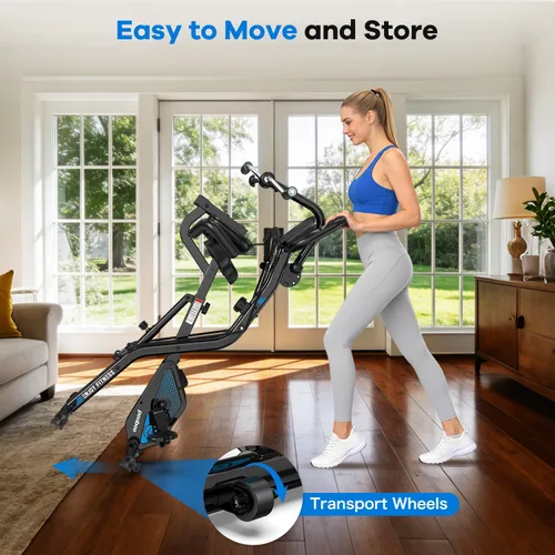 Miniatura 8 de pooboo - Bicicleta de ejercicio plegable, bicicleta estática vertical plegable, bicicleta magnética para interiores X-Bike con resistencia ajustable