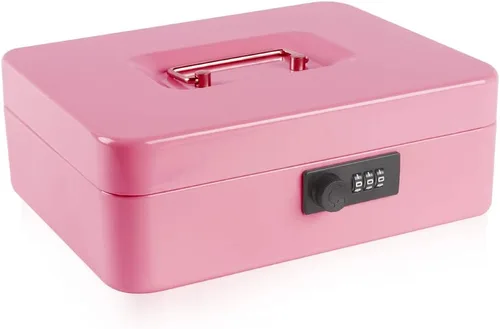 KYODOLED Caja de dinero grande con cerradura de combinación, caja de dinero de metal segura con bandeja para dinero para caja de seguridad de 9.84 x