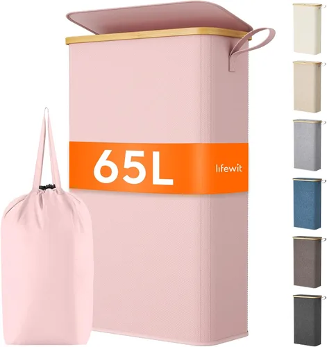 Miniatura 31 de Lifewit Cesto de Ropa Sucia Doble de 120L con Tapa, Cesto Grande Dual para Ropa Sucia con Bolsas Removibles, 2 Secciones Cestos Estéticos para Ropa
