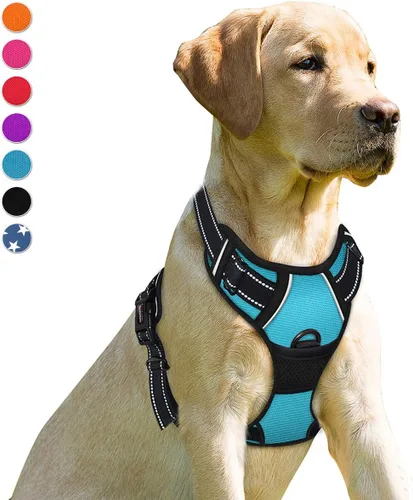 Miniatura 25 de BARKBAY Arnés sin tirones para perro, clip frontal, resistente, reflectante, mango de fácil control para pasear perros grandes (negro, L)