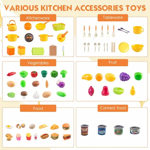 Miniatura 3 de 118 piezas de accesorios mini para cocina de juego para niños, juego de cocina de simulación con utensilios de cocina, vajilla y 2 juegos de frutas