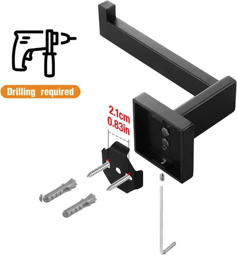 Miniatura 6 de HITSLAM Soporte de Papel Higiénico Negro Mate para Montar en Pared Premium de Acero Inoxidable 304 Soporte Cuadrado de Rollo de Papel Higiénico