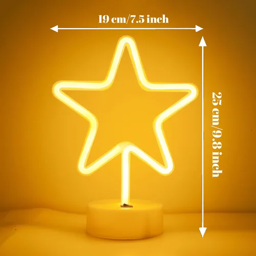 Miniatura 6 de ENUOLI Lámpara de luz LED de neón en forma de estrella blanca cálida con base, funciona con pilas y USB, letrero de neón LED en forma de estrella